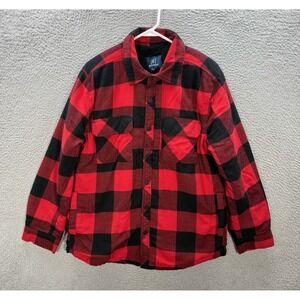 George Shirt Adult Medium Red Black Plaid Fleece Lined Flannel Shacket Workwear